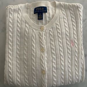 Ralph Lauren Girls Cream Cardigan Sweater, Size 8-10